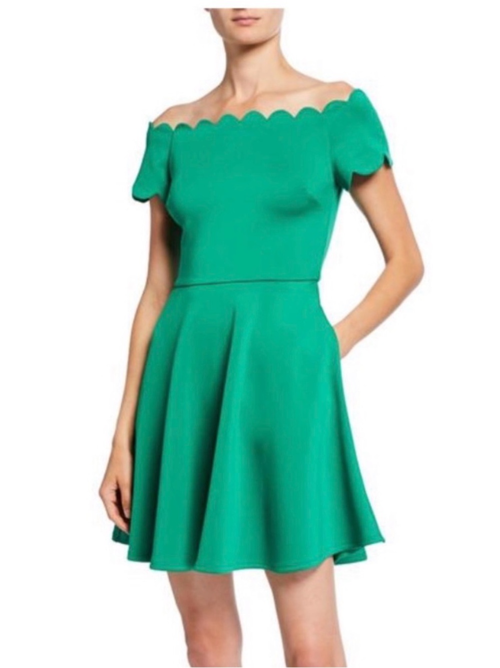Ted Baker Green Scalloped Bardot Skater Dress